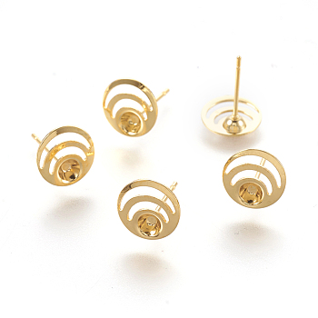 304 Stainless Steel Ear Stud Components, Flat Round, Golden, 13mm, Flat Round: 9x2mm, Tray: 3mm, Pin: 0.7mm