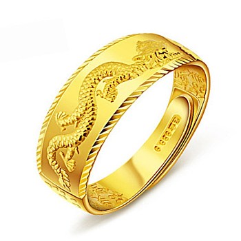Adjustable Brass Cuff Rings, Open Rings, with Dragon Pattern, Golden, US Size 10 1/2(20.1mm)