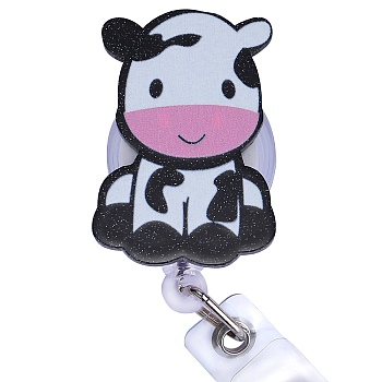 Acrylic & ABS Plastic Badge Reel, Retractable Badge Holder, Cow, 99mm, Cow: 50x34.5mm