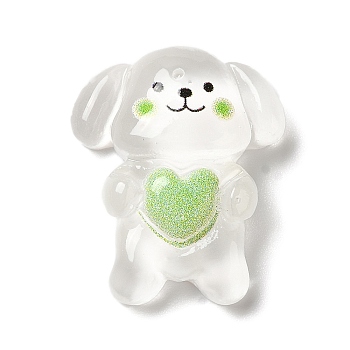 Translucent Resin Decoden Cabochons, Cartoon Dog with Heart, Clear, 25x21x9mm