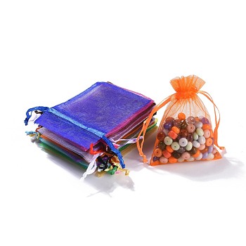 Rectangle Organza Gift Bags, Jewelry Packing Drawable Pouches, with Vacuum Packing, Mixed Color, 9x7cm
