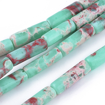 Synthetic Imperial Jasper Beads Strands, Dyed, Column, Dark Turquoise, 13~15x4.5mm, Hole: 1mm, about 28~29pcs/strand, 14.96 inch~15.5 inch(38~39.5cm)