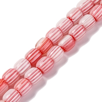 Handmade Lampwork Beads Strands, Rarrel, Pink, 8x7.5mm, Hole: 1.2mm, about 47pcs/strand, 14.69''(37.3cm)