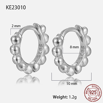 Rhodium Plated 925 Sterling Silver Hoop Earrings, with S925 Stamp, Platinum, 10x2mm