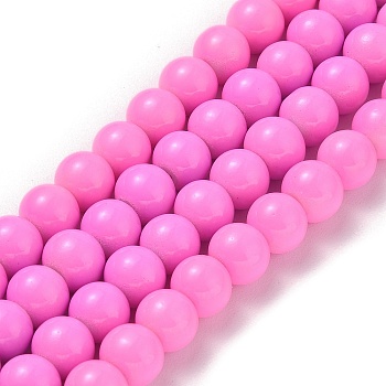Painted Glass Bead Strands, Baking Paint, Round, Hot Pink, 8~8.5mm, Hole: 1.6mm, about 103pcs/strand, 30.12 inch(76.5cm)