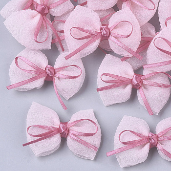 Handmade Woven Costume Accessories, Bowknot & Hair Bows, Pink, 35~40x44.5~48x12~14mm
