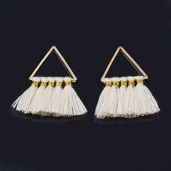 Polycotton(Polyester Cotton) Tassel Pendant Decorations, with Brass Findings, Golden, Seashell Color, 27~31x21~25x2~3mm, Hole: 12x13mm