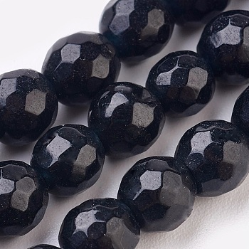 Natural Malaysia Jade Beads Strands, Dyed, Faceted, Round, Black, 10mm, Hole: 1.2mm, about 37pcs/strand, 14.9 inch