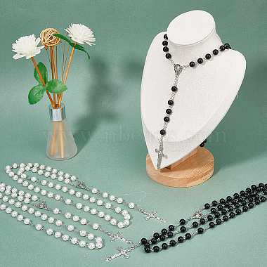 4Pcs 2 Colors ABS Plastic Imitation Pearl Rosary Bead Necklaces Set(NJEW-DC0001-04)-5