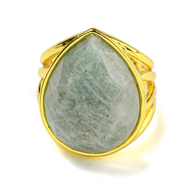 Teardrop Natural Amazonite Open Cuff Rings(RJEW-C087-01G-02)-2