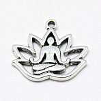 Tibetan Style Alloy Yoga Theme Pendants, Lotus, Cadmium Free & Nickel Free & Lead Free, Antique Silver, 16.5x18x1.5mm, Hole: 1mm, about 420pcs/500g(TIBE-S301-005AS-NR)