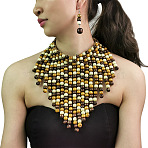 Bohemian Style Wood Round Beaded Pendant Necklaces & Dangle Earrings Sets, Coconut Brown, 380mm(FS-WG26D1A-02)