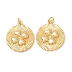 Brass Pendants, Flat Round with Clover Charms, Rack Plating, Long-Lasting Plated, Lead Free & Cadmium Free, Real 18K Gold Plated, 22.5x20x3mm, Hole: 3mm(KK-CBA2F11-29G)