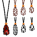 2sets 2 Colors Adjustable Braided Waxed Cord Macrame Pouch Necklace Making, Interchangeable Stone, with Wood Beads, Mixed Color, 90cm, 3pcs/set, 1sets/color(NJEW-PH0001-23)
