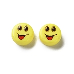 Opaque Acrylic Beads, Flat Round with Smiling Face, Yellow, 10x5mm, Hole: 1.8mm(OACR-D301-01)