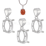 3Pcs Sterling Silver Basket Pendant Setting with Prongs Mounting, Open Back Settings, Oval, Platinum, Tray: 10x8mm, 12x8x5mm, Hole: 4.5x3mm(FIND-PH0028-44)