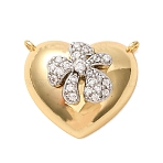 Valentine's Day Brass Micro Pave Clear Cubic Zirconia Pendants, Heart with Flower Charms, Real 18K Gold Plated, 16.5x18x7.5mm, Hole: 0.8mm(KK-C264-16A-G)