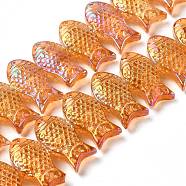 Electroplate Transparent Glass Beads Strands, Full Rainbow, Fish, Orange, 8x15x10mm, Hole: 1mm, about 50pcs/strand, 15.75 inch(40cm)(EGLA-C007-09B)