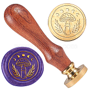 Wax Seal Stamp Set, Golden Plated Sealing Wax Stamp Solid Brass Head, with Retro Wood Handle, for Envelopes Invitations, Gift Card, Mushroom, 83x22mm, Head: 7.5mm, Stamps: 25x14.5mm(AJEW-WH0208-1049)