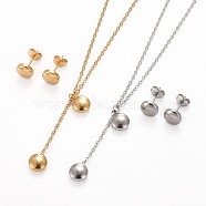 Flat Round 304 Stainless Steel Jewelry Sets, Pendant Cable Chains Necklaces and Stud Earrings, with Lobster Claw Clasps and Ear Nuts, Mixed Color, 17.71 inch(45cm), 8x4mm, Pin: 0.8mm(SJEW-H302-10)