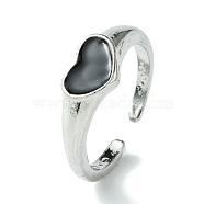 Heart Alloy Enamel Open Cuff Rings, Lead Free & Cadmium Free, Platinum, 6mm, Inner Diameter: Adjustable(RJEW-K275-04P)