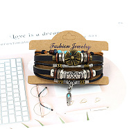 Fashionable multi-layer alloy beaded turquoise woven bracelet with simple butterfly decoration leather bracelet(AO9489-5)