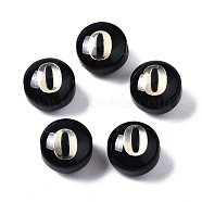 Handmade Lampwork Beads, Golden Metal Enlaced, Flat Round with Number 0, Black, 5.5x8mm, Hole: 1mm(LAMP-T009-22-0)