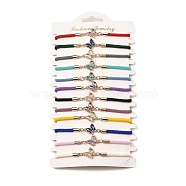 12Pcs 12 Colors Polyester Bracelets, Brass Glass Links Jewelry for Women, Butterfly, Mixed Color, 7-1/4 inch(18.5cm)(BJEW-P340-12C-G)