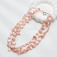 Boho Glass & Dyed Natural Shell Beaded Chips 3 Layer Necklaces for Women, Misty Rose, 20.87 inch(53cm)(NJEW-H047-01D)