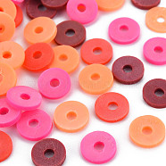 4 Colors Handmade Polymer Clay Beads, Heishi Beads, Disc/Flat Round, Sandy Brown & Hot Pink & Coral & Brown, 8x0.5~1.5mm, Hole: 2mm, about 11500pcs/1000g(CLAY-N011-032-21)