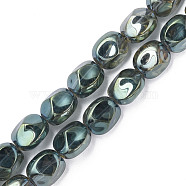 Electroplate Glass Beads Strands, Half Plated, Oval, Dark Slate Gray, 12x10.5x10mm, Hole: 1.2mm, about 50Pcs/strand, 23.62 inch(60cm)(EGLA-N008-016-B01)