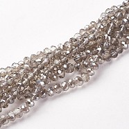 Electroplate Glass Beads Strands, Half Pearl Luster Plated, Faceted, Rondelle, Light Grey, 6x4mm, Hole: 1mm, about 87~90pcs/strand, 15.7 inch(X-GR6MMY-01S)