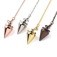 Brass Dowsing Pendulum Big Pointed Cone Pendants, with Lobster Claw Clasps and Chain, Rack Plating, Mixed Color, 222mm, Hole: 1.2mm(KK-H491-05)