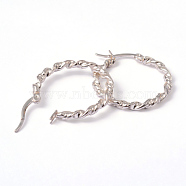 304 Stainless Steel Hoop Earrings, Twisted Ring Shape, Hypoallergenic Earrings, Silver Color Plated, 9 Gauge, 31x26x3mm, Pin: 1mm(EJEW-L162-13)