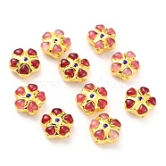 Cat Eye Beads, with Golden Tone Brass Finding, Flower, Red, 23.5~24x24~25x10~11mm, Hole: 1.2mm(CE-B002-03G)