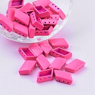 Spray Painted Alloy Multi-Strand Links, For Tile Elastic Bracelets Making, Rhombus, Hot Pink, 14x8x4.8mm, Hole: 0.8mm(PALLOY-G268-E-100)