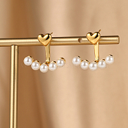 Real 18K Gold Plated Alloy Stud Earrings, with Imitation Pearl Beads, Heart, 20x20mm(EE2751-1)