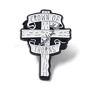 Religion Enamel Pins, Black Alloy Brooch for Backpack Clothes, Cross & Crown of Thowns, Cross, 30.5x22x1.5mm(JEWB-K001-04E-EB)