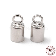 Rhodium Plated 925 Sterling Silver Cord Ends, End Caps, Column, Platinum, 8x4mm, Hole: 1.8mm, Inner Diameter: 3.5mm(STER-P055-02C-P)