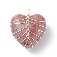 Natural Sesame Jasper Pendants, with Copper Wire, Heart, 34x30x18mm, Hole: 6mm(PALLOY-JF01283-02)