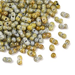 Picasso Glass Seed Beads, Round Hole, Peanut, Yellow Green, 6x3~3.5x3mm, Hole: 1.1mm, 110pcs/set(SEED-Q038-02H)