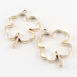 Rack Plating Alloy Irish Clover Open Back Bezel Pendants, For DIY UV Resin, Epoxy Resin, Pressed Flower Jewelry, Hollow, Cadmium Free & Nickel Free & Lead Free, Golden, 44.5x34x3.8mm, Hole: 3mm(X-PALLOY-S047-06E-FF)