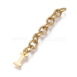 304 Stainless Steel Chain Extender, with Cable Chain and Letter Charms, Golden, Letter.I, Letter I: 11x5.5x0.7mm, 67.5mm, Link: 8x6x1.3mm(STAS-K206-09G-I)