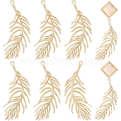 Brass Pendants, Feather, Real 18K Gold Plated, 37.5x12.5x1.5mm, Hole: 1.2mm, 12pcs/box(KK-BC0008-85)