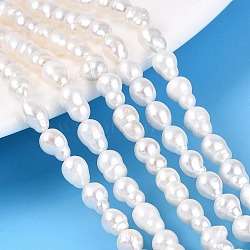 Natural Nucleated Pearl Beads Strands, Keshi Pearl, Rice, Creamy White, 4~11.5x4~6mm, Hole: 0.5mm, about 50~82pcs/strand, 15.16~15.55 inch(38.5~39.5cm)(PEAR-N012-02Q-01)