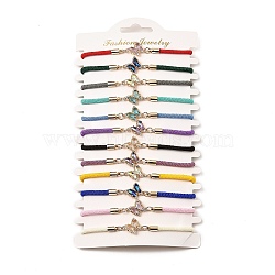 12Pcs 12 Colors Polyester Bracelets, Brass Glass Links Jewelry for Women, Butterfly, Mixed Color, 7-1/4 inch(18.5cm)(BJEW-P340-12C-G)