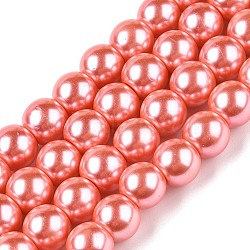 Baking Painted Pearlized Glass Pearl Round Bead Strands, Salmon, 10~11mm, Hole: 1.5mm, about 80~85pcs/strand, 31.4 inch1.5mm(HY-Q003-10mm-77-A)