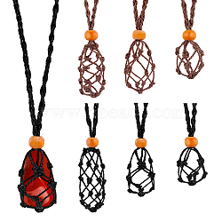 2sets 2 Colors Adjustable Braided Waxed Cord Macrame Pouch Necklace Making, Interchangeable Stone, with Wood Beads, Mixed Color, 90cm, 3pcs/set, 1sets/color(NJEW-PH0001-23)