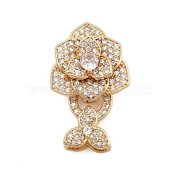 Brass Micro Pave Clear Cubic Zirconia Fold Over Clasps, Flower, Real 18K Gold Plated, 30mm(KK-C075-09G)