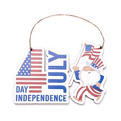 Independence Day Density Board Wooden Wall Ornament Doorplate Pendants, Word 4th of July with Jute Twine, for Home Garden Hanging Decoration, Blue, 110x160x4mm, Hole: 4mm(HJEW-C004-07)